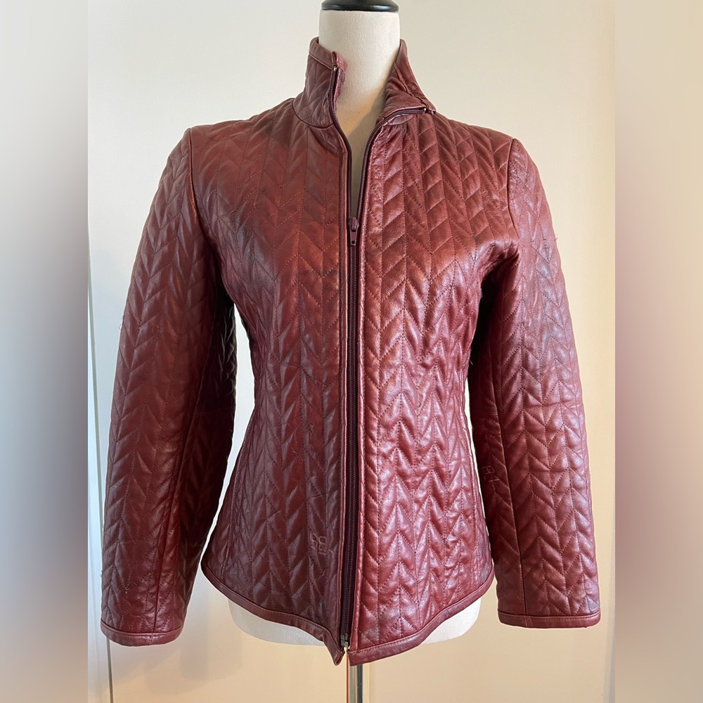 Reaction Kenneth Cole Women's Quilted Leather Jacket in Burgundy